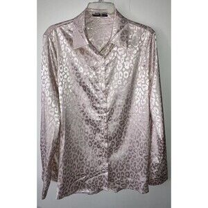 SHEIN High Status Pink Tone on Tone Animal Print Slinky Button-Up, Size XL Wild